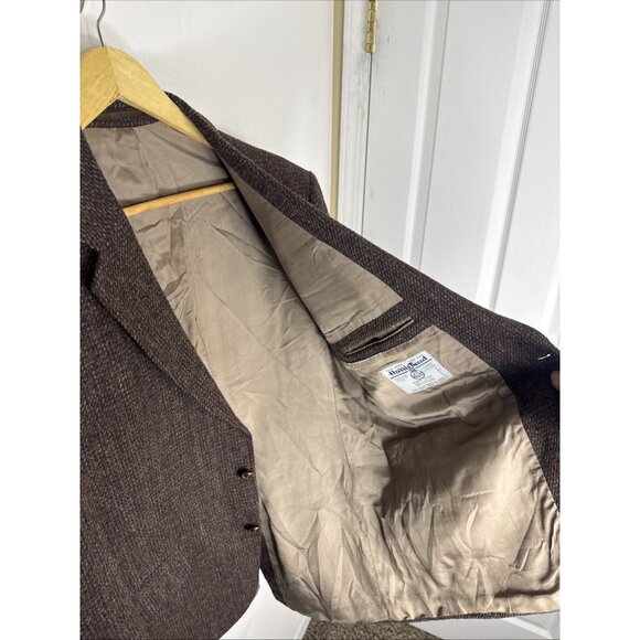 Harris Tweed Brown Wool Sport Coat Suede Elbow Patches Men’s 44R Scottish - Picture 6 of 10